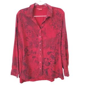 Tianello Red Black Paisley Floral Tencel Blouse Top Womens Oversized M Tunic
